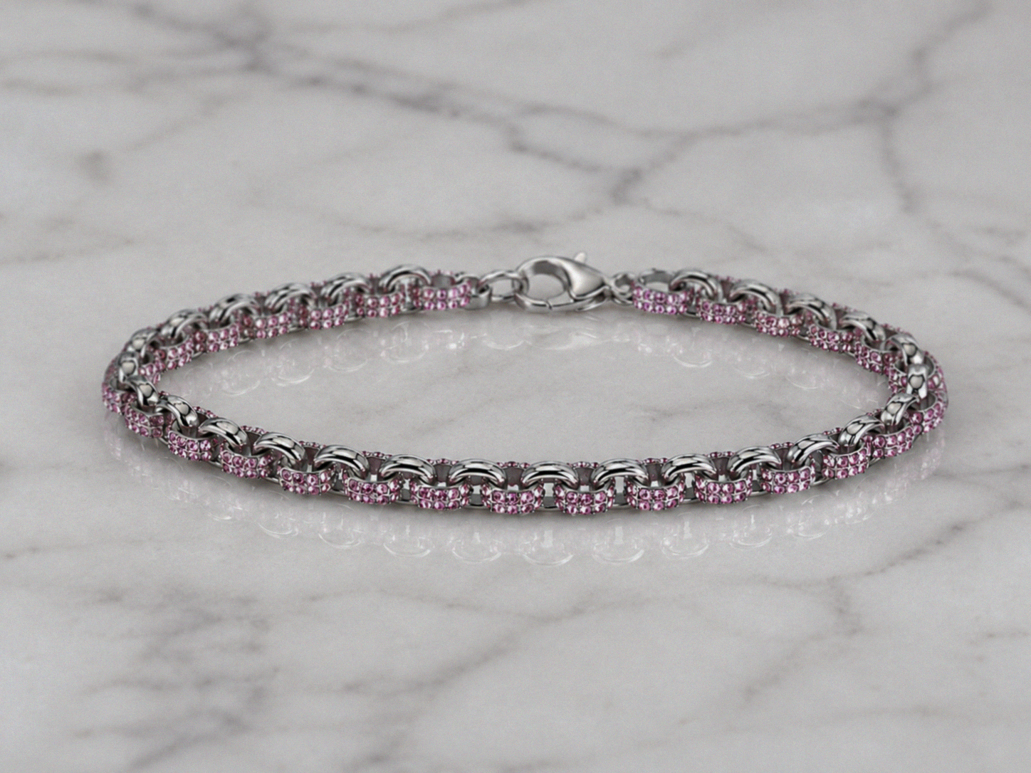 Children's Sterling Silver Pink Cubic Zirconia Belcher Bracelet