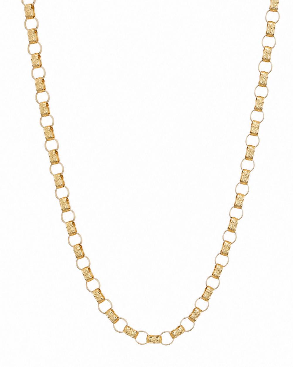 9ct Yellow Gold Heavy Belcher Chain – 24” | Solid Engraved & Plain Links