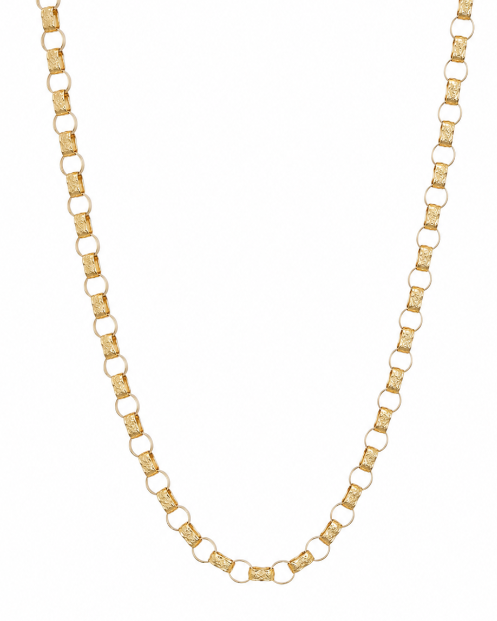 9ct Yellow Gold Heavy Belcher Chain – 24” | Solid Engraved & Plain Links