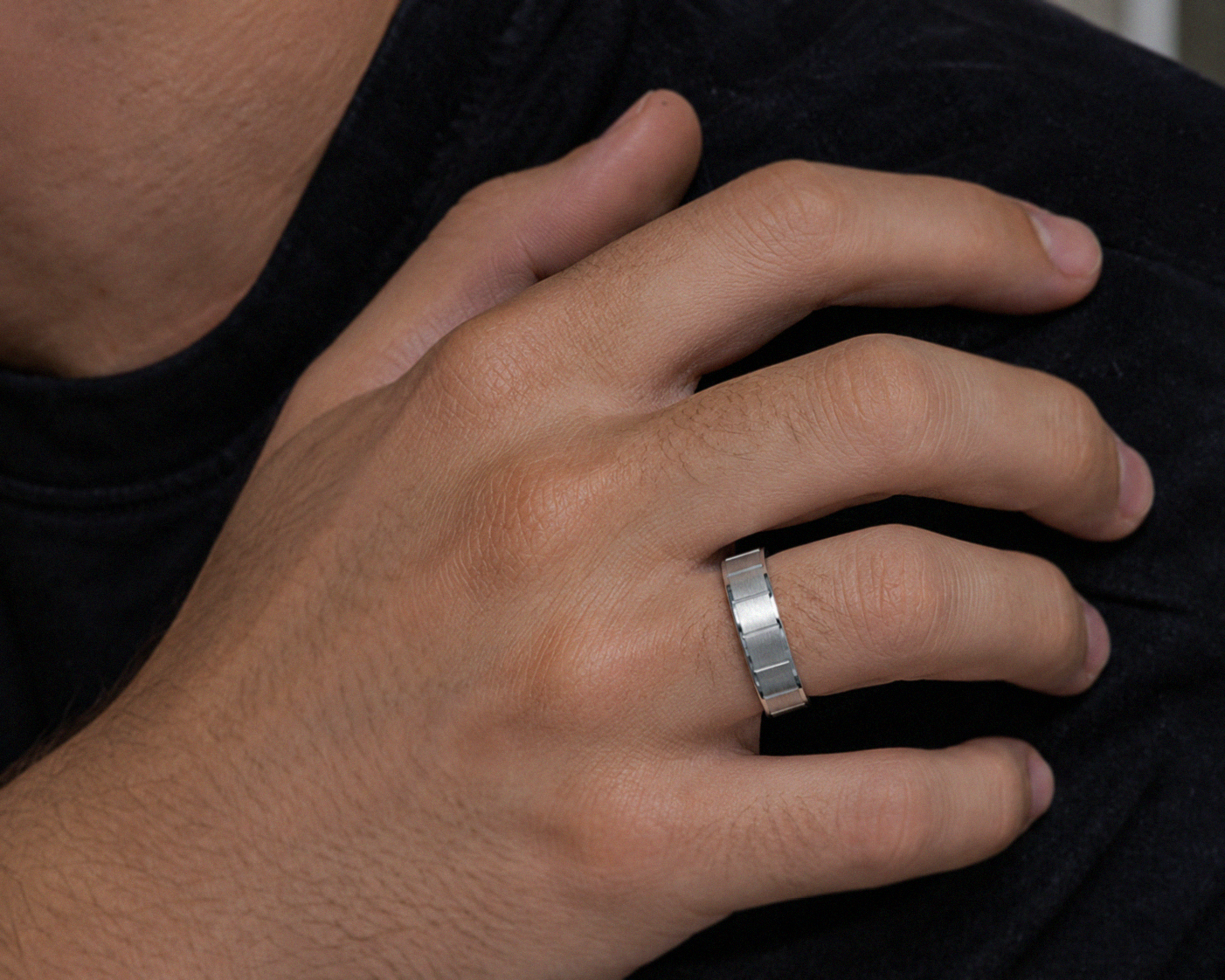 Sterling Silver Brushed Panel Men’s Ring - 5mm