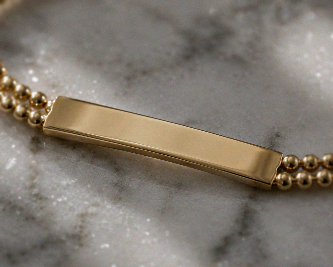 9ct Yellow Gold ID Bar Double Bead Chain Bracelet