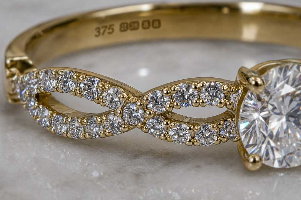 9ct Yellow Gold Diamond Double Twist Engagement Ring