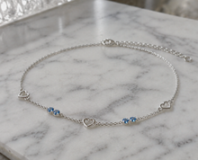 Sterling Silver Blue Crystal and Heart Anklet