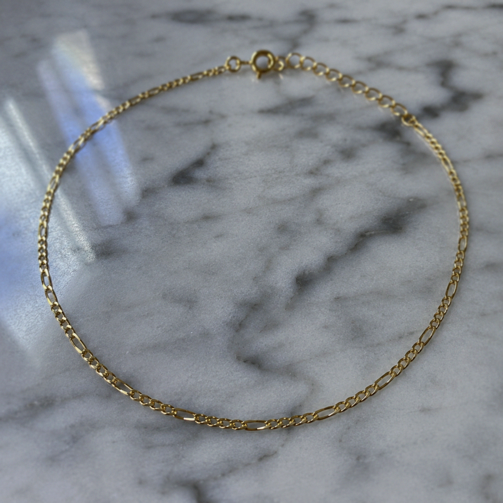 14k Gold-Plated Sterling Silver Figaro Anklet 25cm