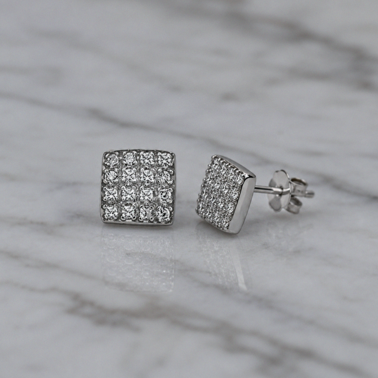 Silver Cubic Zirconia Square Stud Earrings
