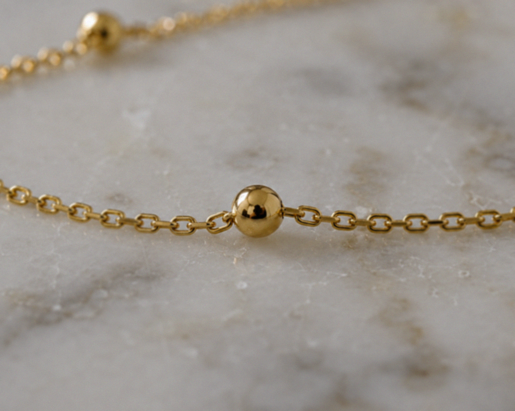 9ct Gold Ball Station Charm Bracelet - 2mm
