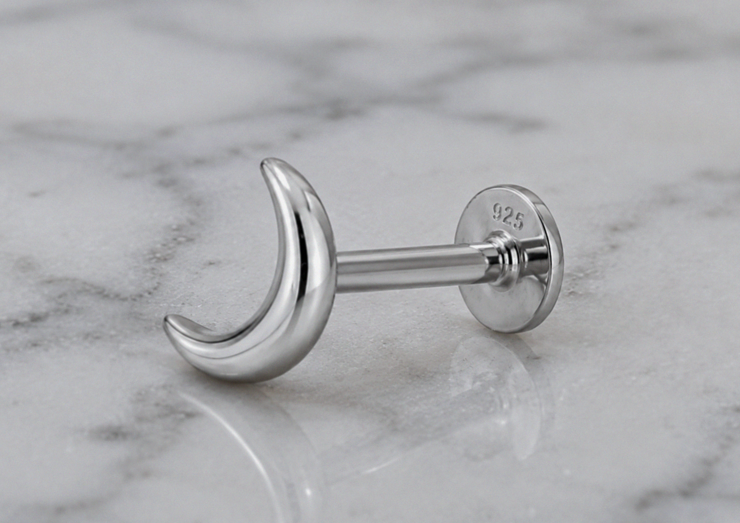 Sterling Silver Crescent Moon Labret Stud Earrings – Pair
