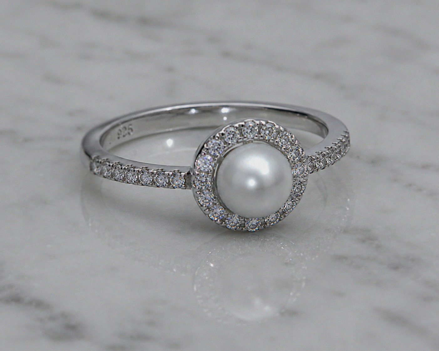 Sterling Silver Freshwater Pearl & Cubic Zirconia Halo Ring