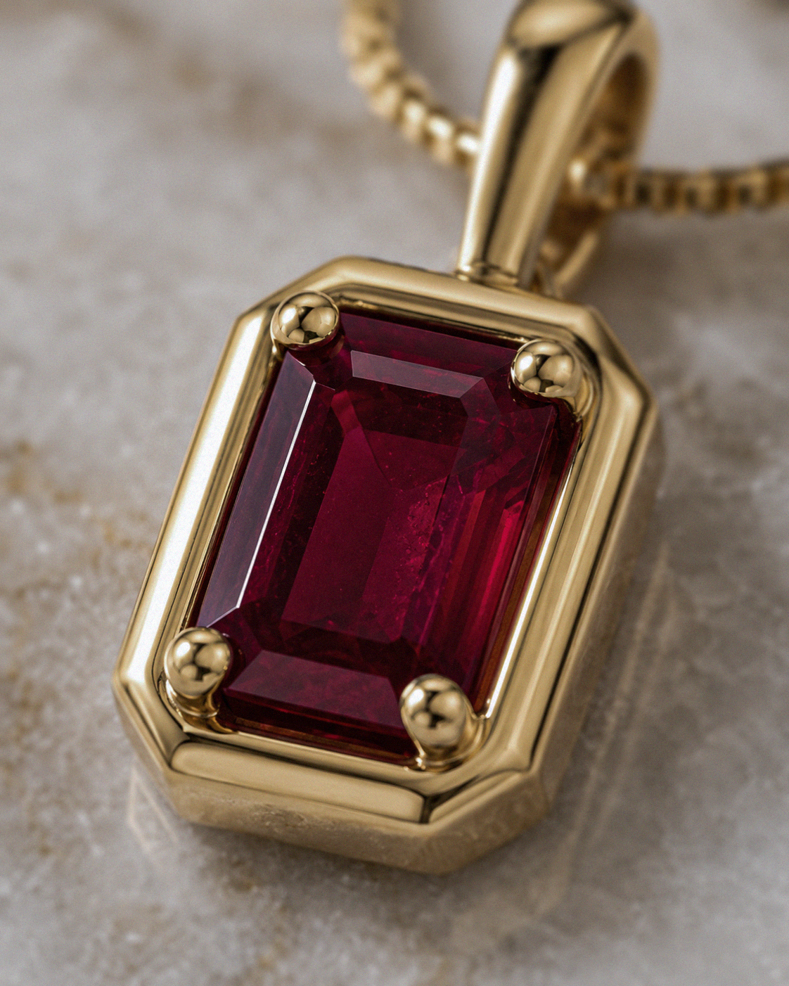 Chunky Border Ruby Pendant with Chain in 9ct Yellow Gold