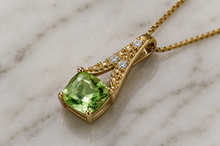 9ct Yellow Gold Green Sapphire & Diamond Drop Pendant
