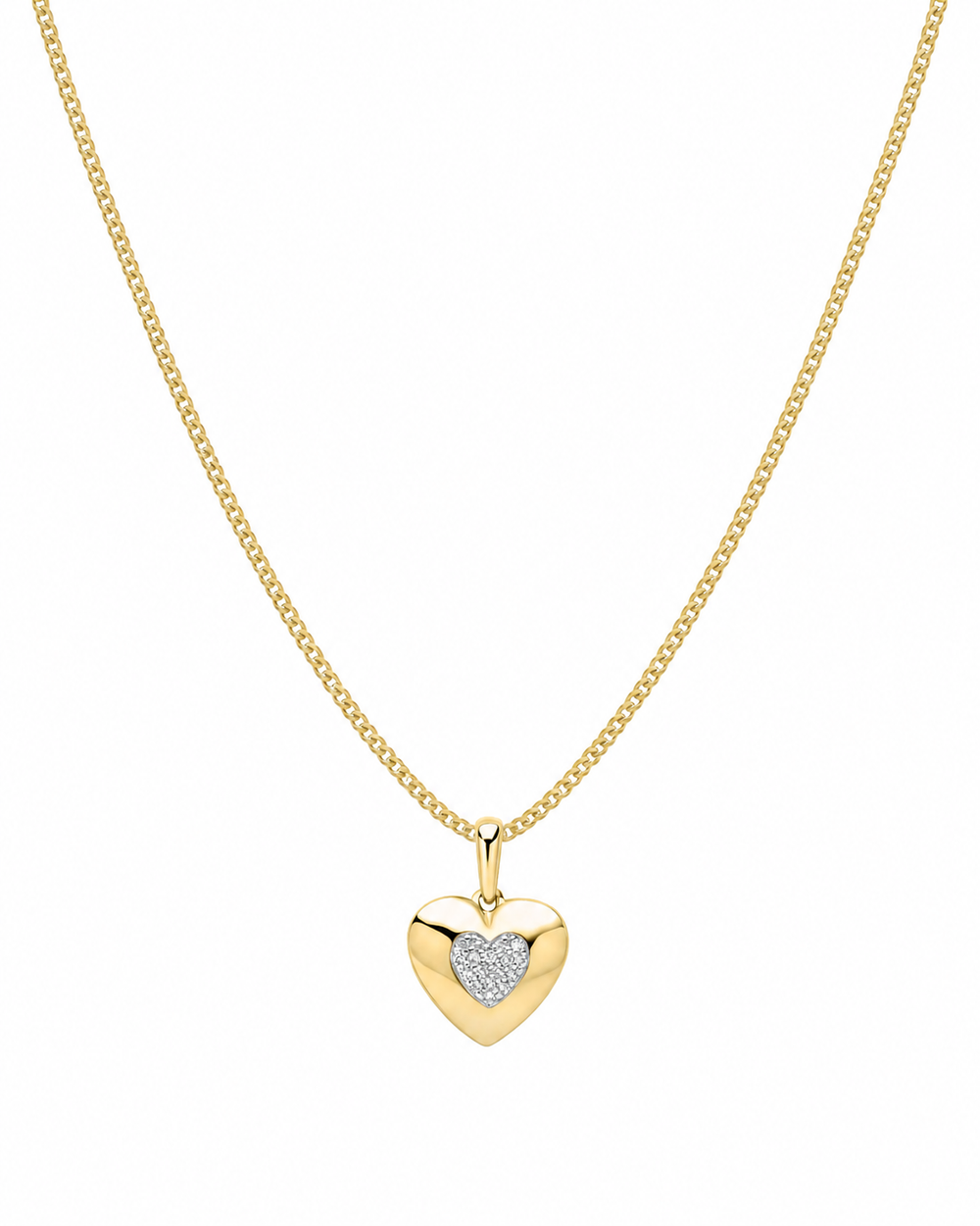9ct Yellow & White Gold 0.03ct Diamond Heart Necklace