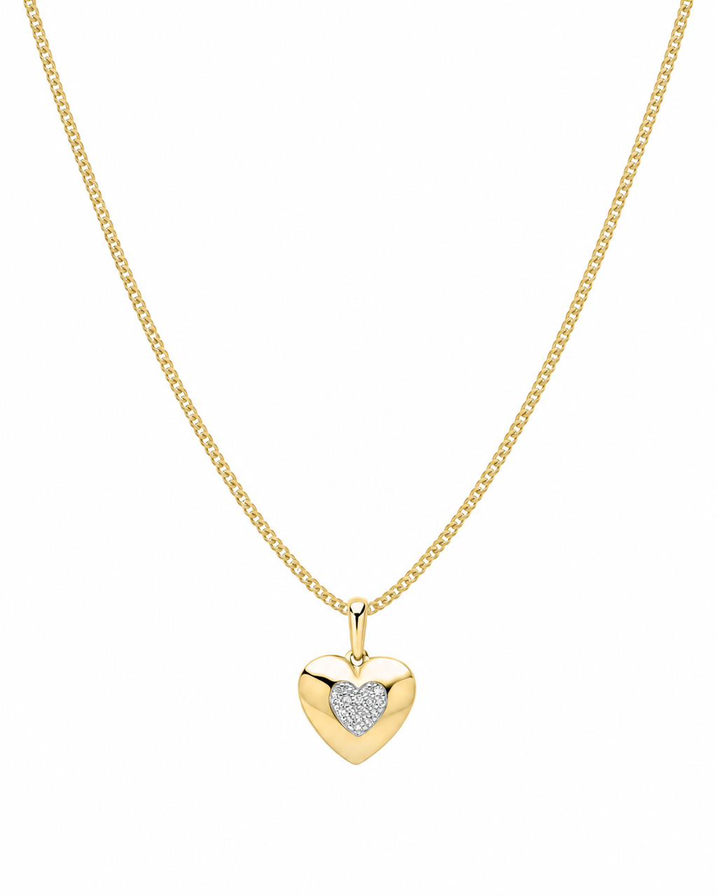 9ct Yellow & White Gold 0.03ct Diamond Heart Necklace