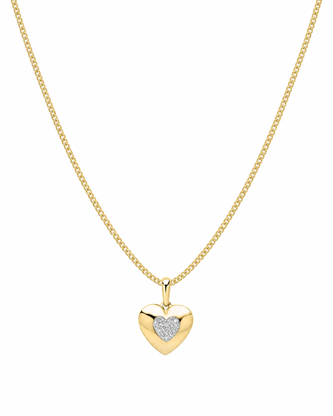 9ct Yellow & White Gold 0.03ct Diamond Heart Necklace