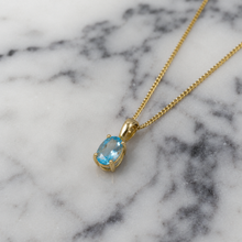 9ct Yellow Gold Swiss Blue Topaz Oval Pendant Necklace