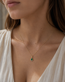 Teardrop Emerald & Diamond Pendant Necklace in 9ct Gold