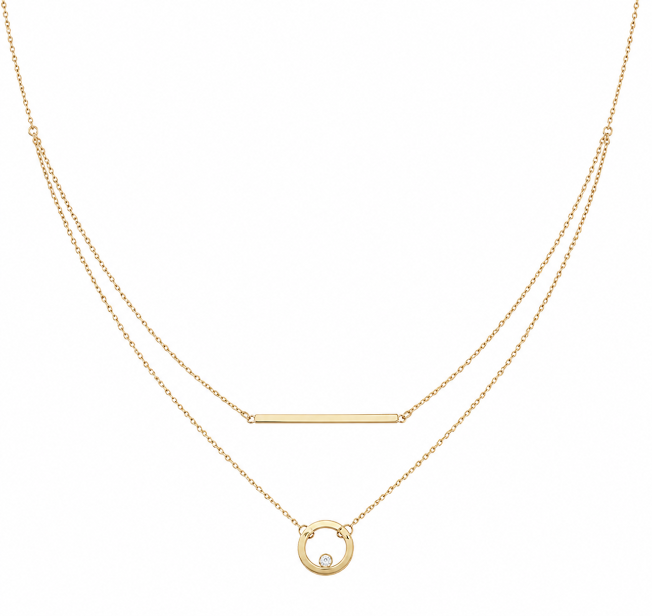 9ct Yellow Gold Bar and Circle Layered Necklace 17.5 Inch