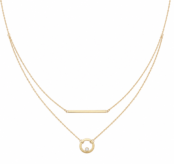 9ct Yellow Gold Bar and Circle Layered Necklace 17.5 Inch