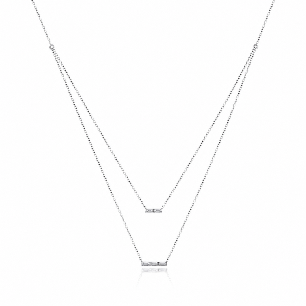 Sterling Silver Cubic Zirconia Double Layer Bar Necklace