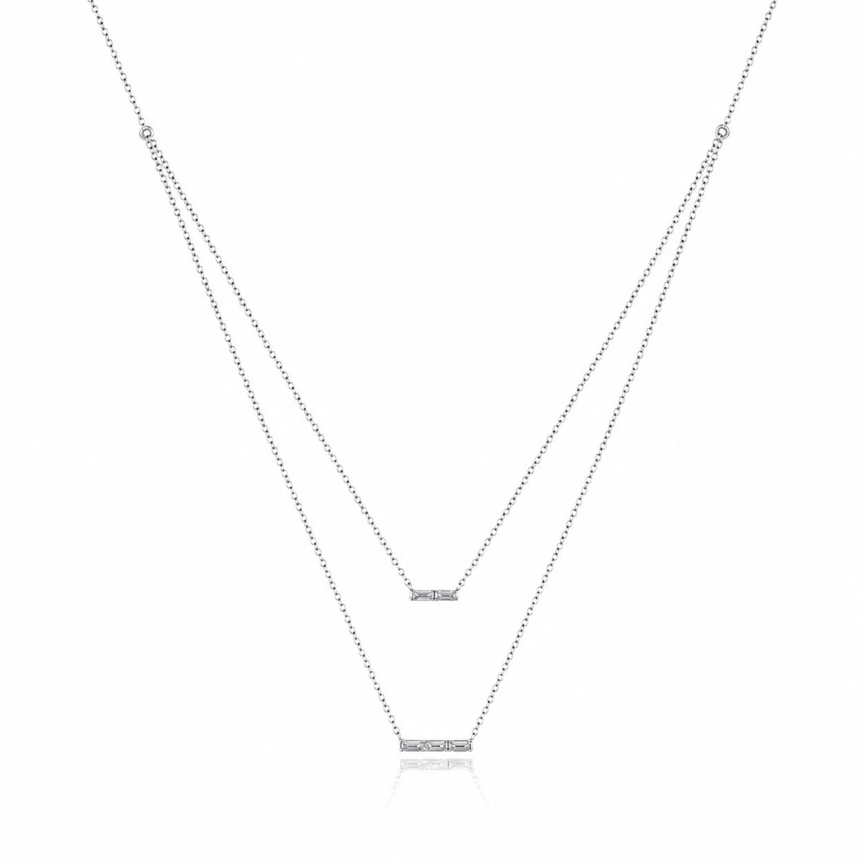 Sterling Silver Cubic Zirconia Double Layer Bar Necklace