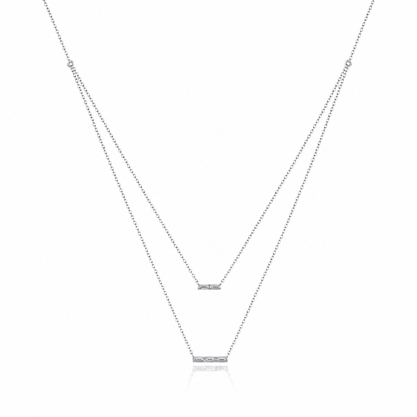 Sterling Silver Cubic Zirconia Double Layer Bar Necklace