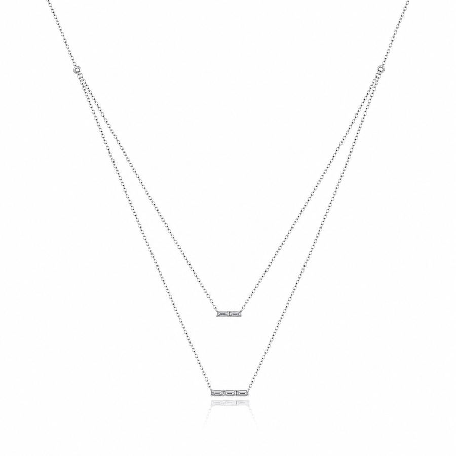 Sterling Silver Cubic Zirconia Double Layer Bar Necklace