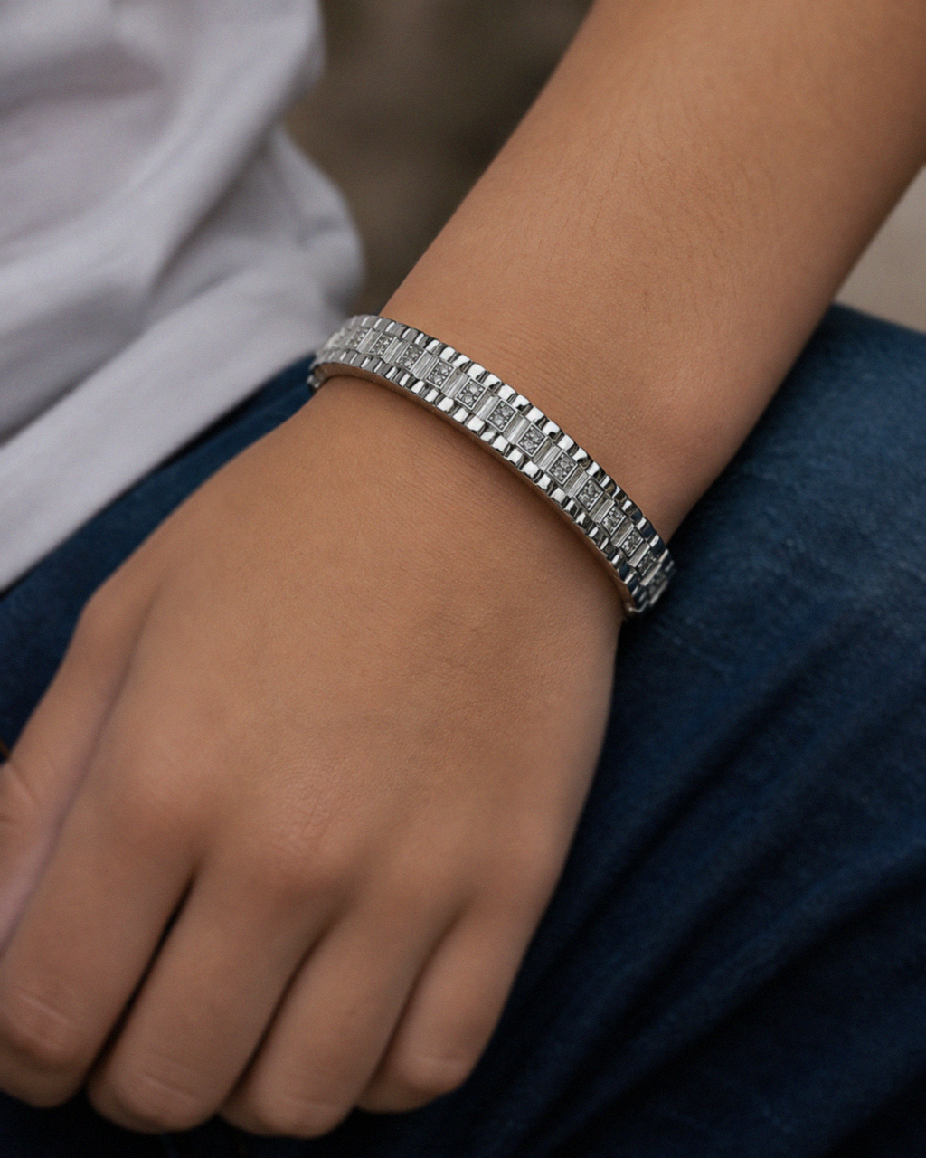 Children's Silver Cubic Zirconia Watch-Link Bangle