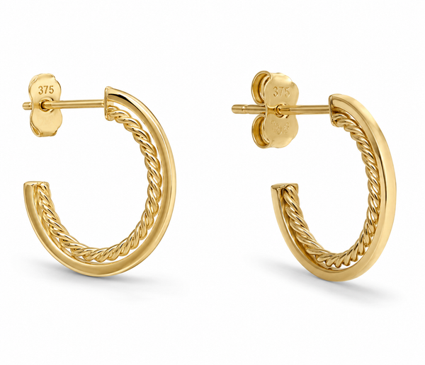 9ct Yellow Gold Rope Twist Open Hoop Earrings