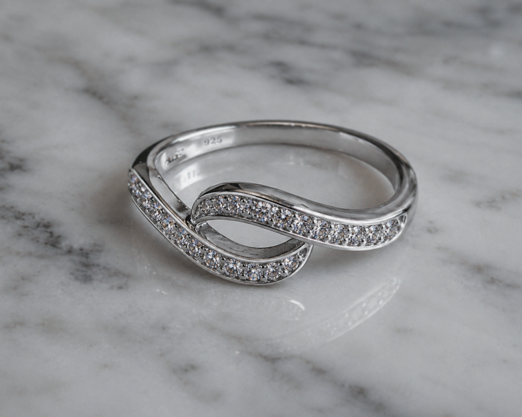 Sterling Silver Cubic Zirconia Wave Crossover Ring