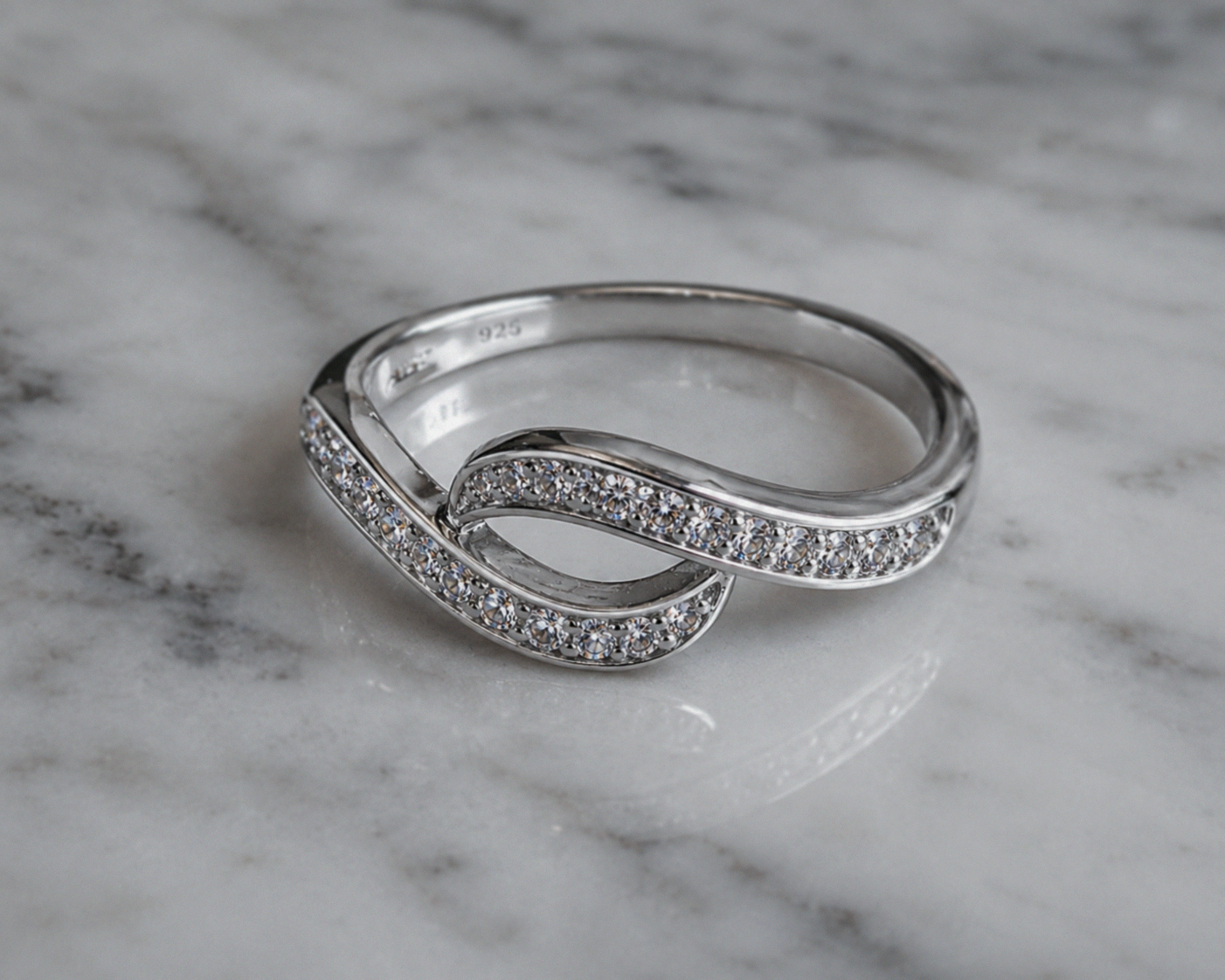 Sterling Silver Cubic Zirconia Wave Crossover Ring