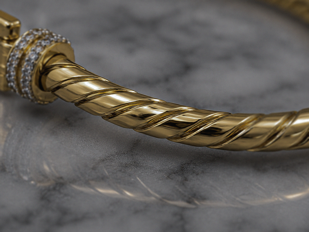 9ct Yellow Gold Twisted Heart Hook Bangle – Solid 13.8g