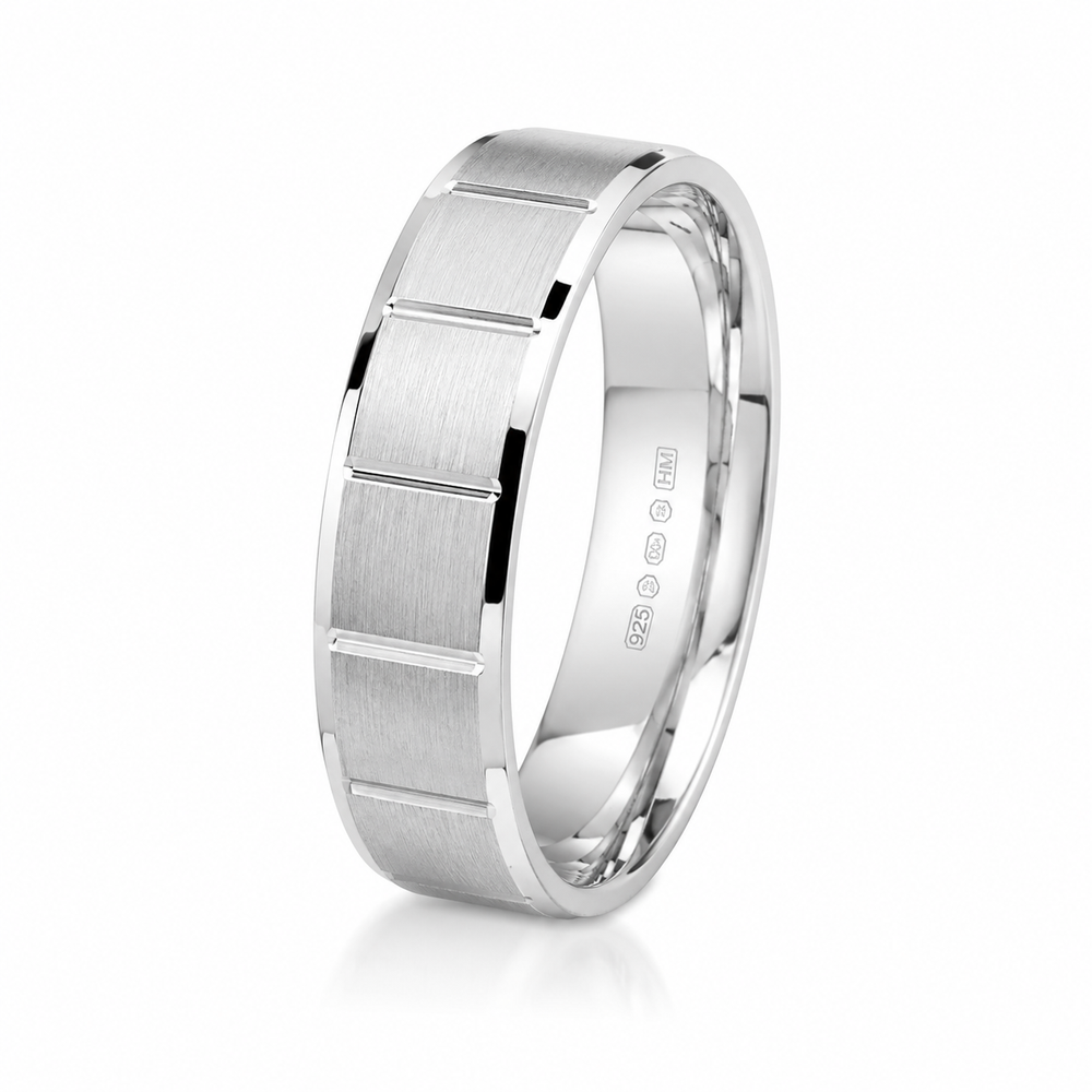 Sterling Silver Brushed Panel Men’s Ring - 5mm