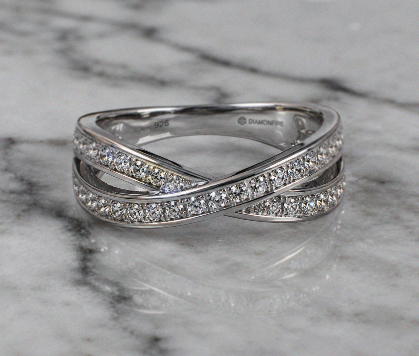 Diamonfire Sterling Silver Cubic Zirconia Crossover Ring