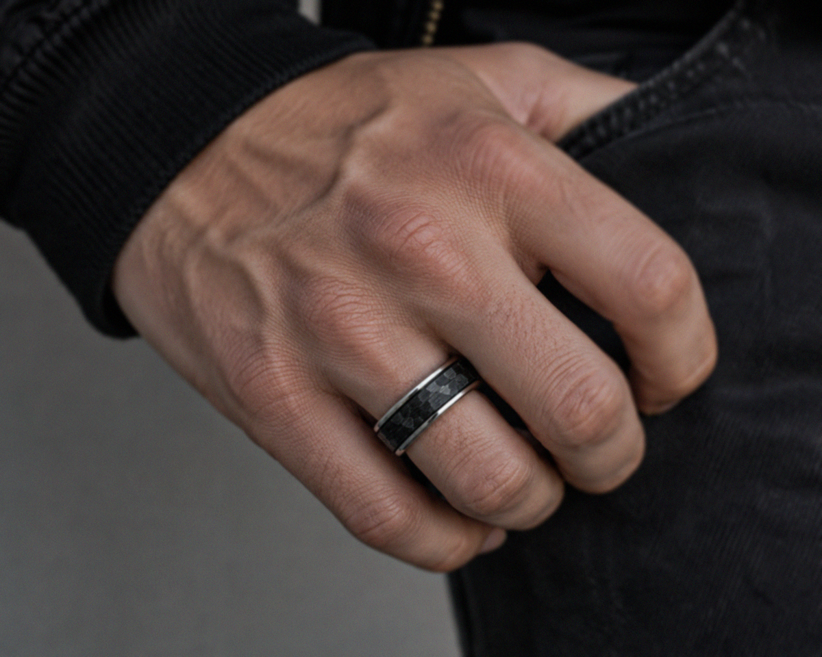 Fred Bennett Stainless Steel Black Faceted Spinner Ring