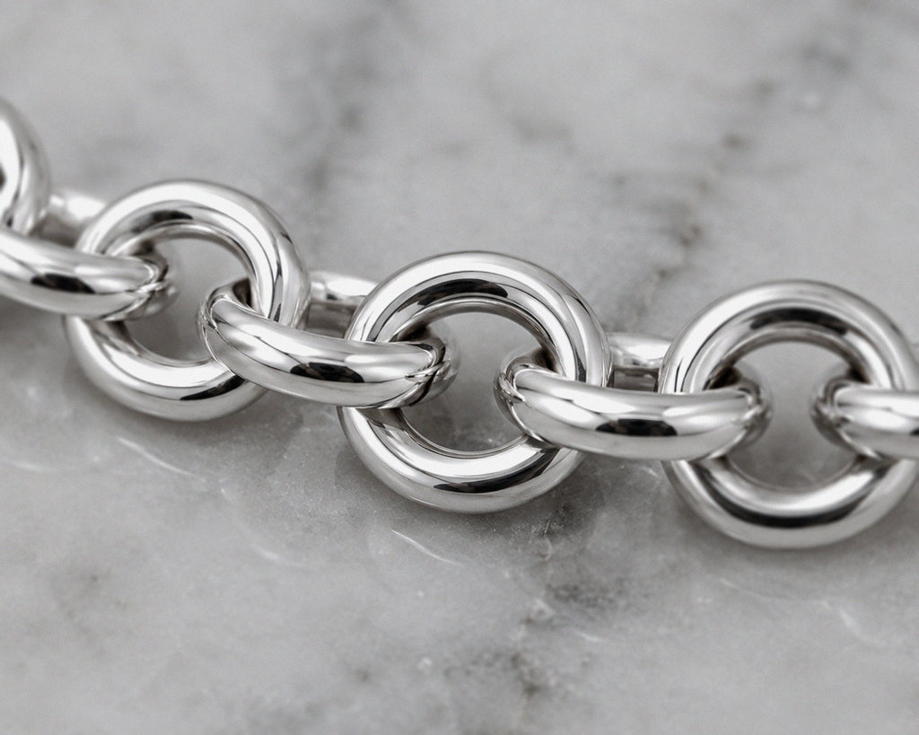 Sterling Silver Puff Heart T-Bar Chain Bracelet