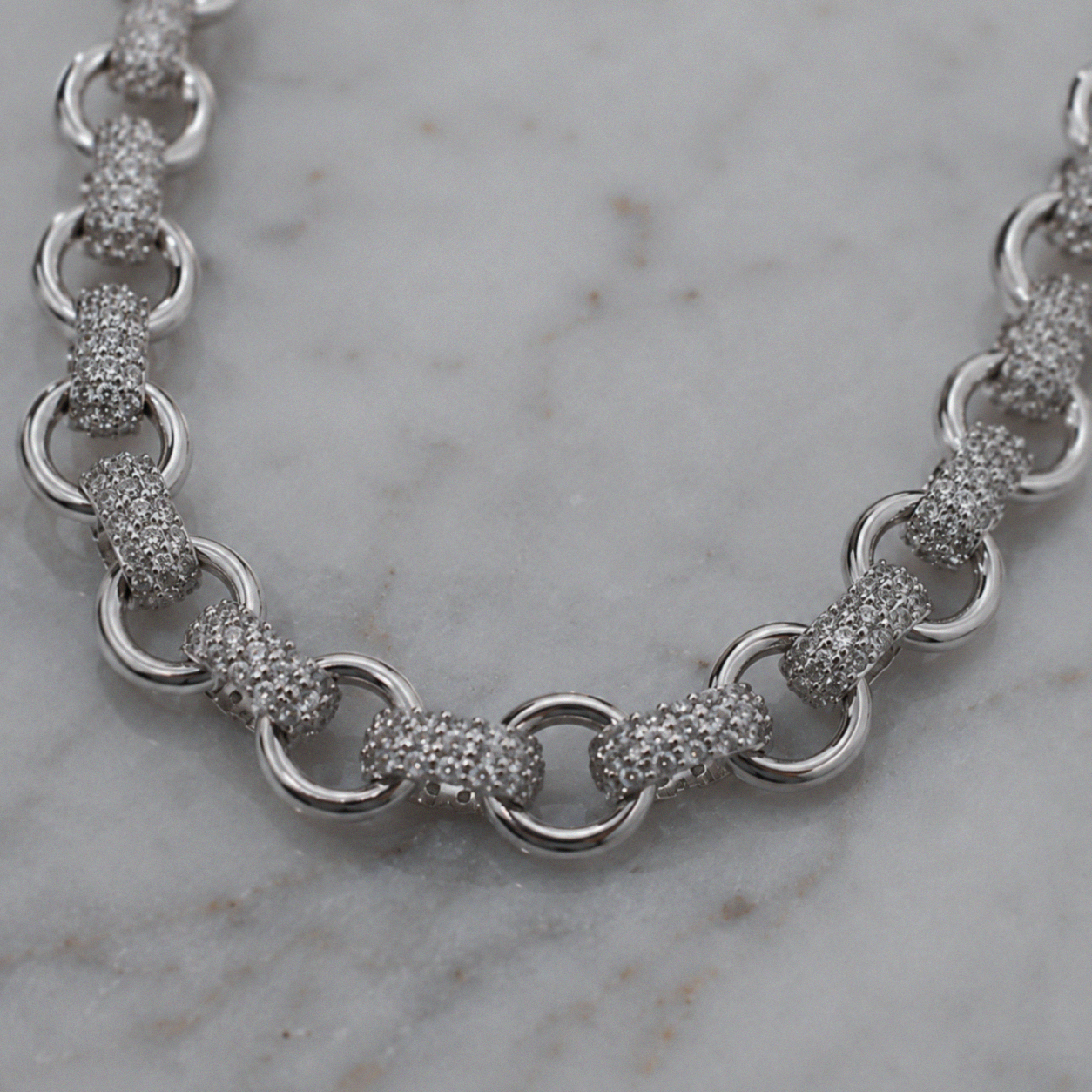 Silver Cubic Zirconia Belcher Chain 26"