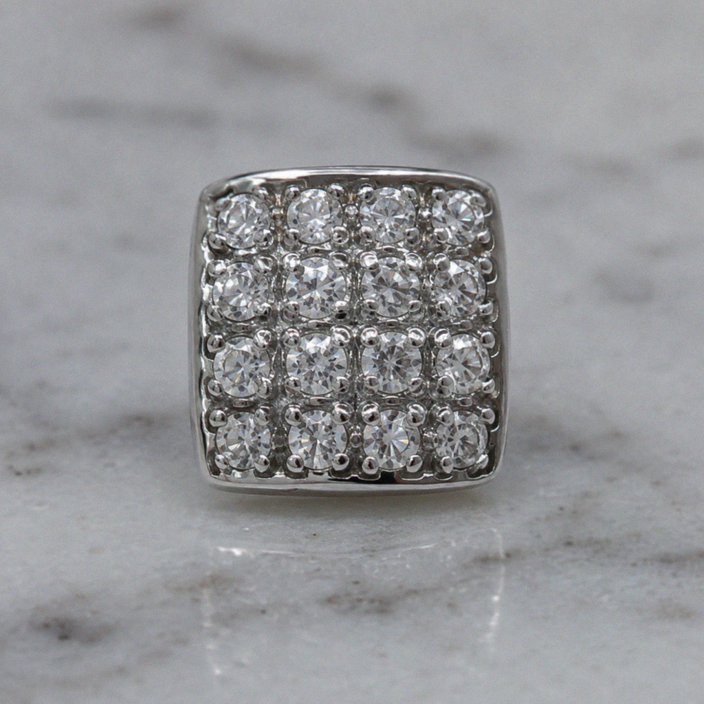 Silver Cubic Zirconia Square Stud Earrings