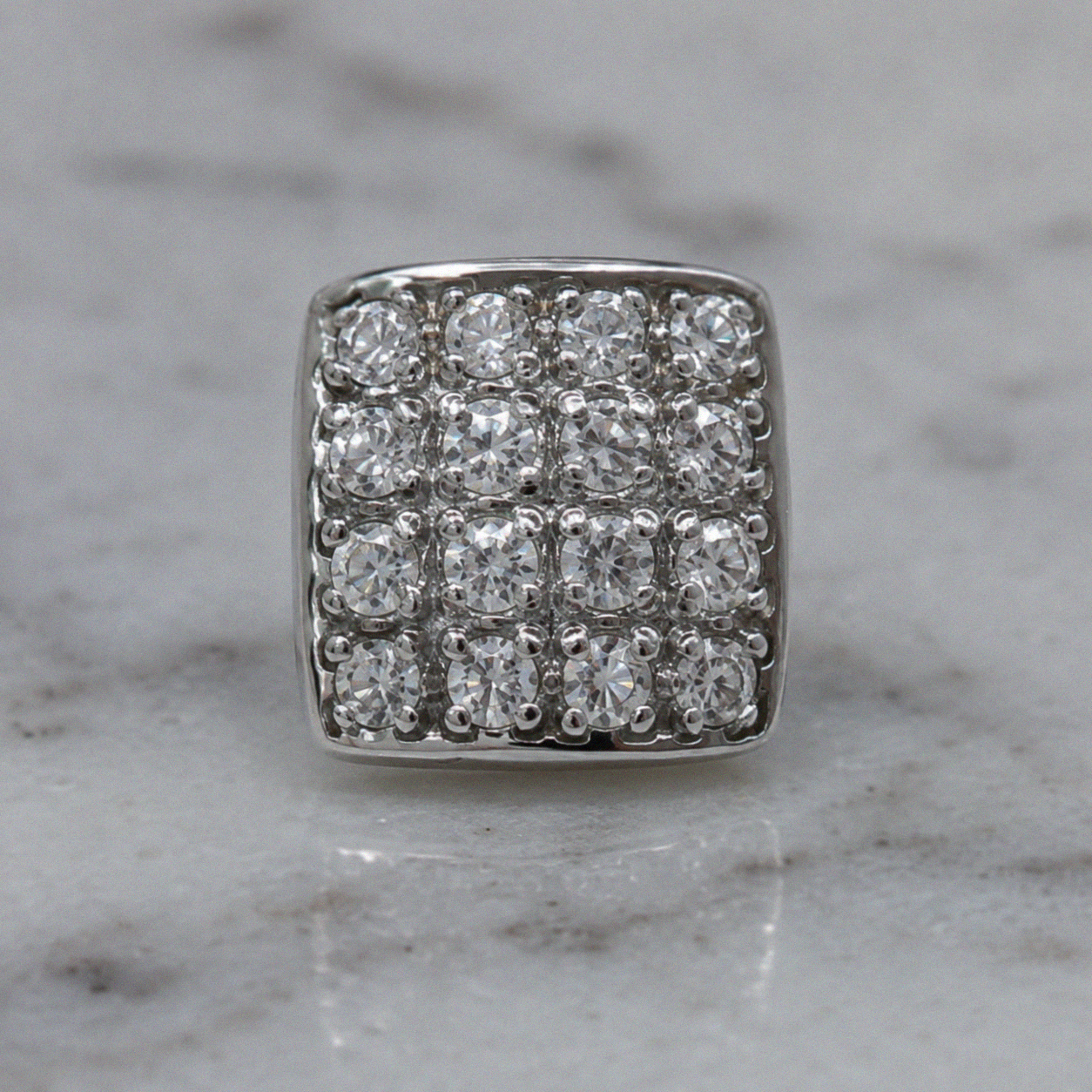 Silver Cubic Zirconia Square Stud Earrings