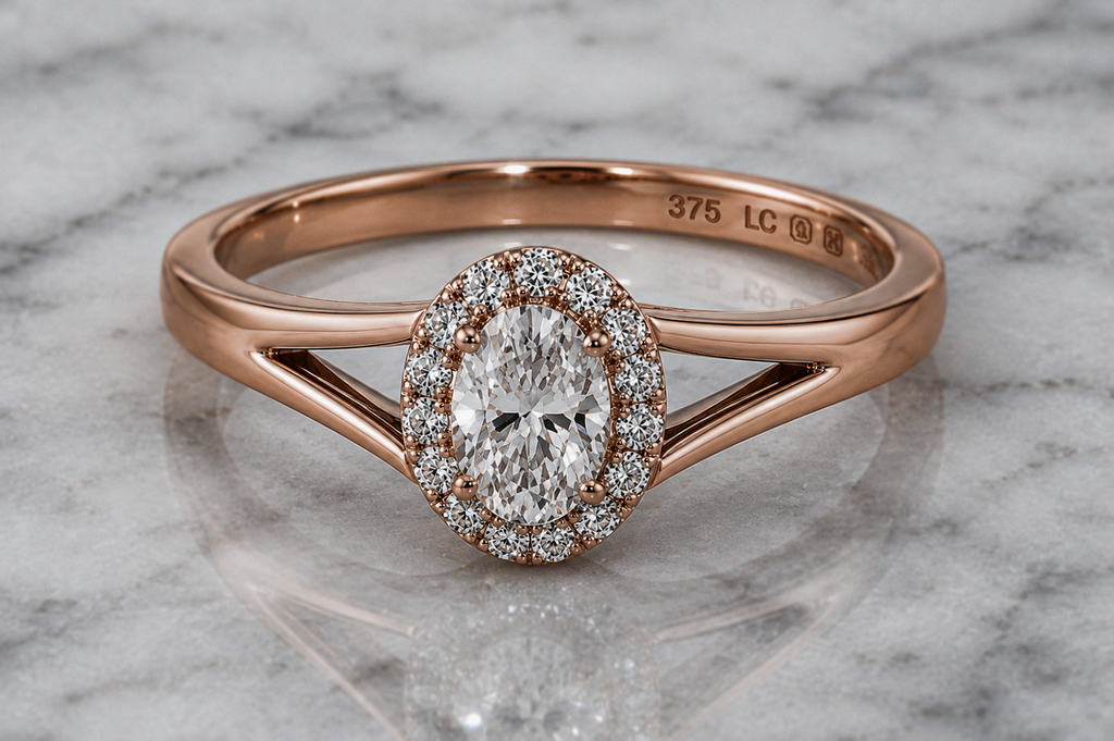 9ct Rose Gold 0.47ct Oval Halo Diamond Engagement Ring