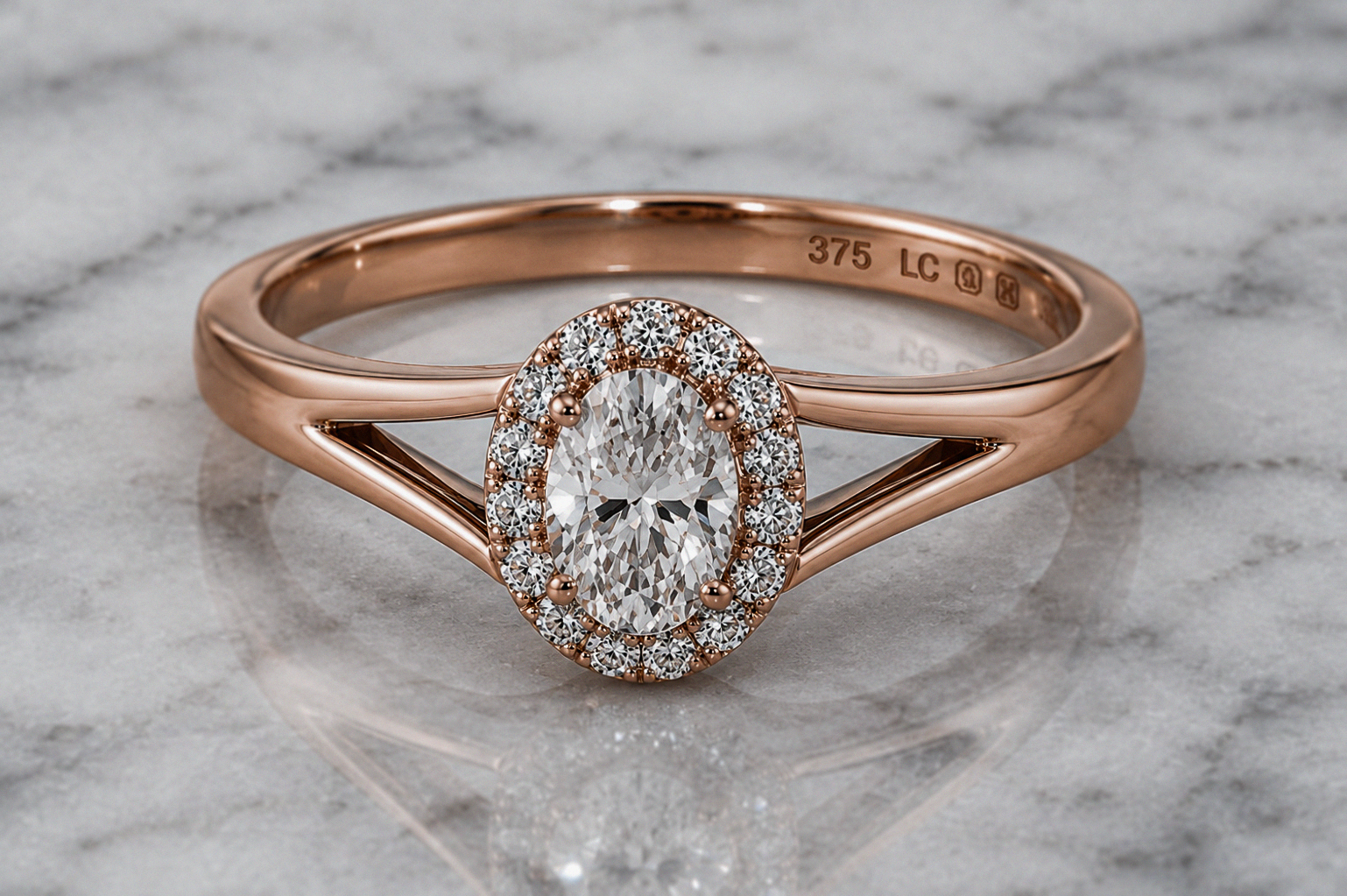 9ct Rose Gold 0.47ct Oval Halo Diamond Engagement Ring