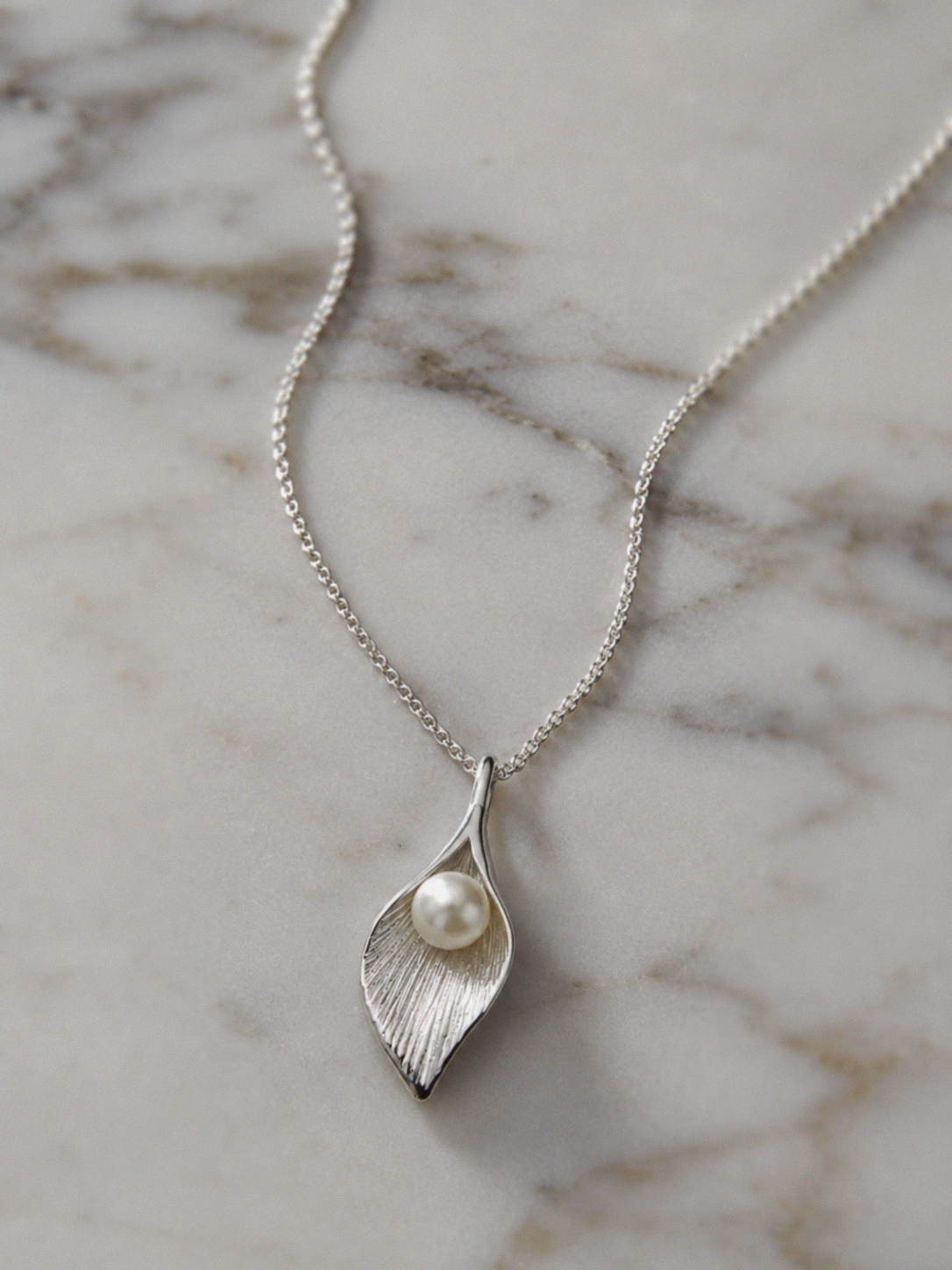 Sterling Silver Freshwater Pearl Calla Lily Pendant Necklace