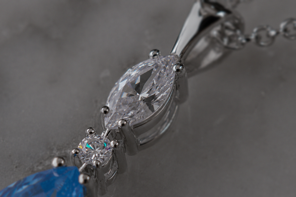 Marquise & Teardrop Blue Cubic Zirconia Pendant Necklace – Sterling Silver