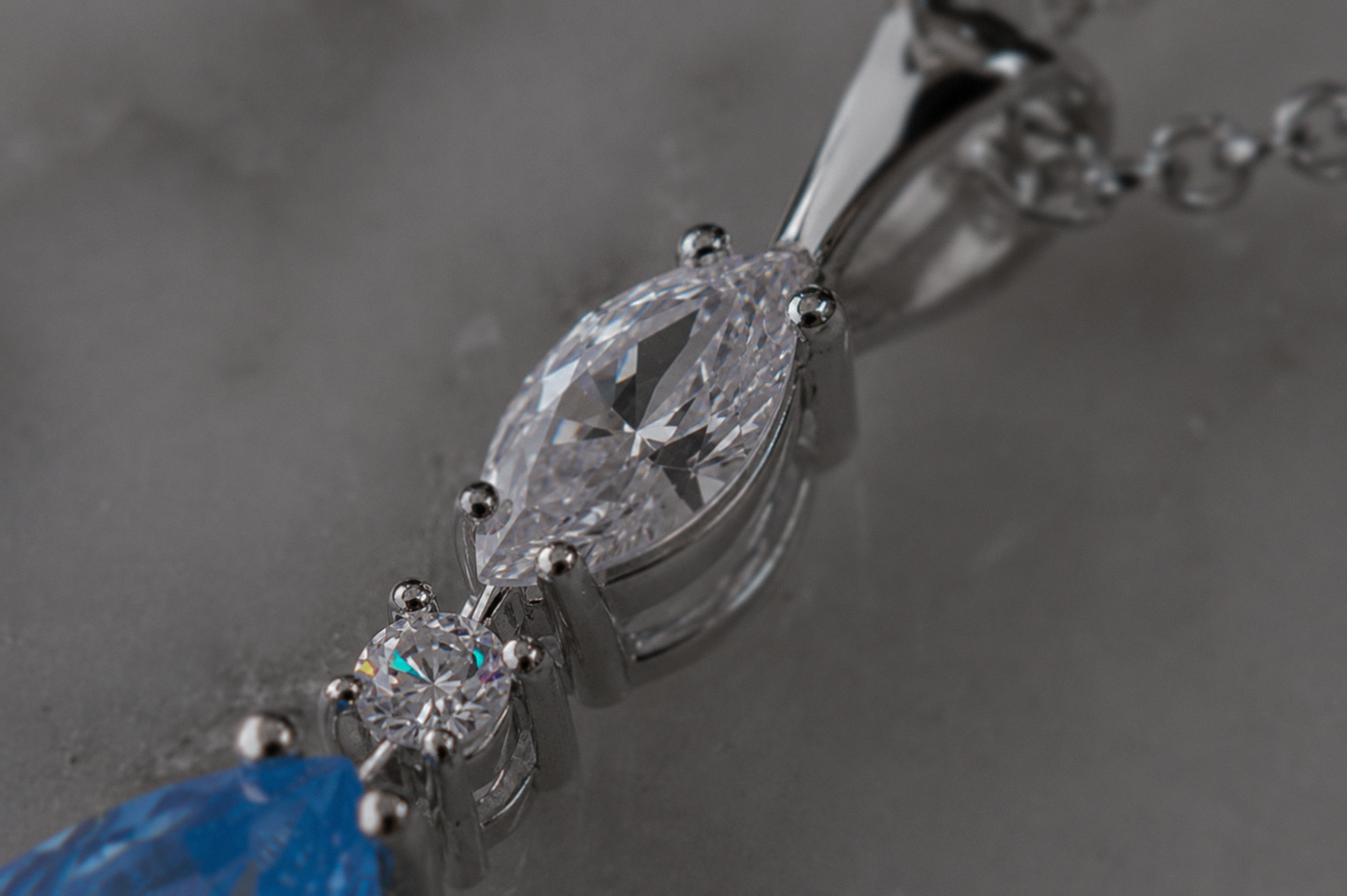 Marquise & Teardrop Blue Cubic Zirconia Pendant Necklace – Sterling Silver