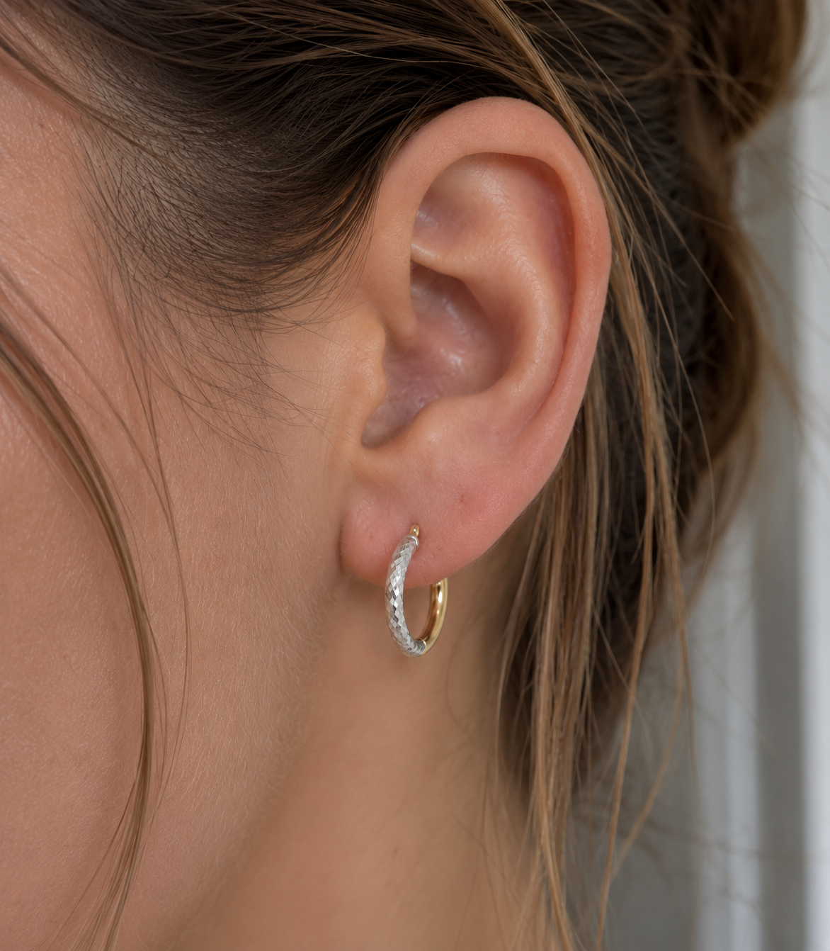 14ct Yellow & White Gold Two-Tone Hoop Earrings 15mm