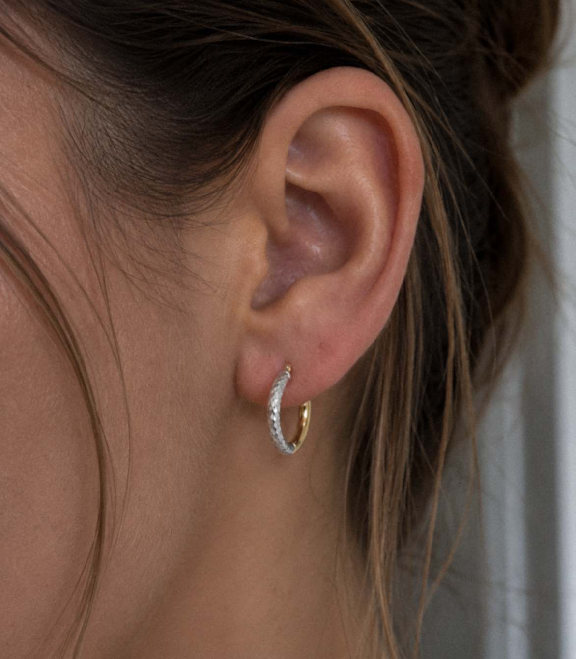 14ct Yellow & White Gold Two-Tone Hoop Earrings 15mm