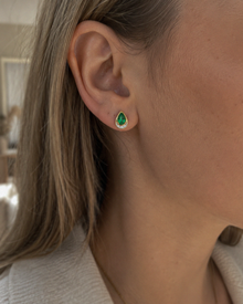 Teardrop Emerald & Diamond Stud Earrings in 9ct Yellow Gold