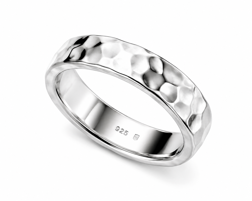 Hammered Sterling Silver Unisex Band Ring