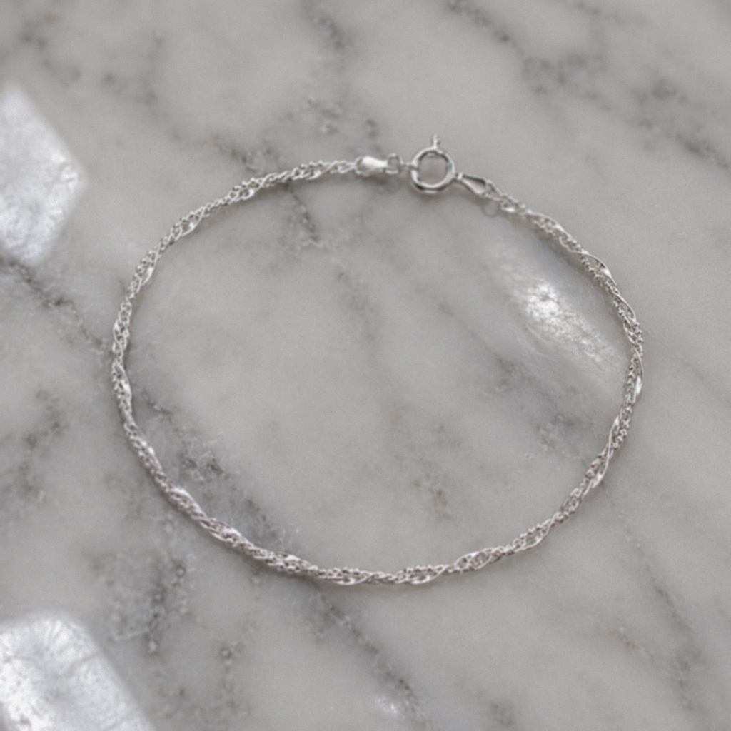 Sterling Silver Twisted Chain Charm Bracelet
