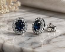 Blue Sapphire & Diamond Cluster Stud Earrings in 9ct White Gold