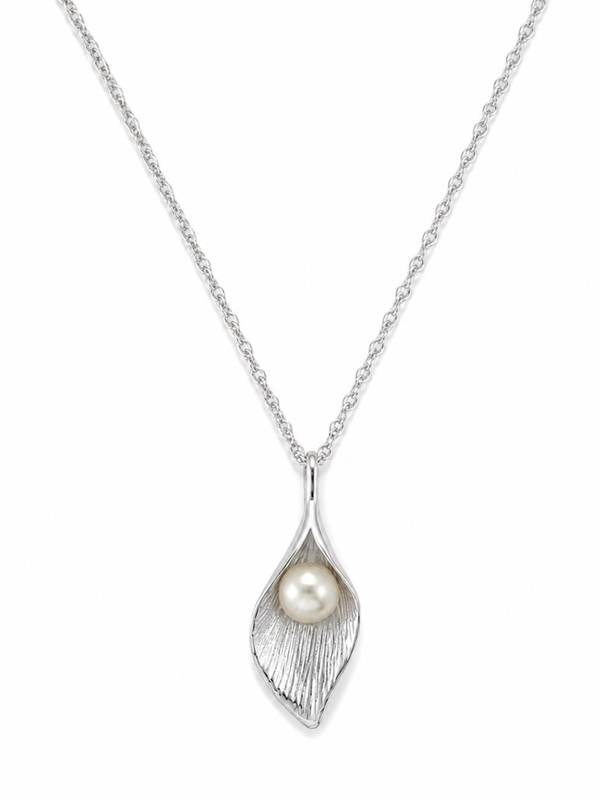 Sterling Silver Freshwater Pearl Calla Lily Pendant Necklace
