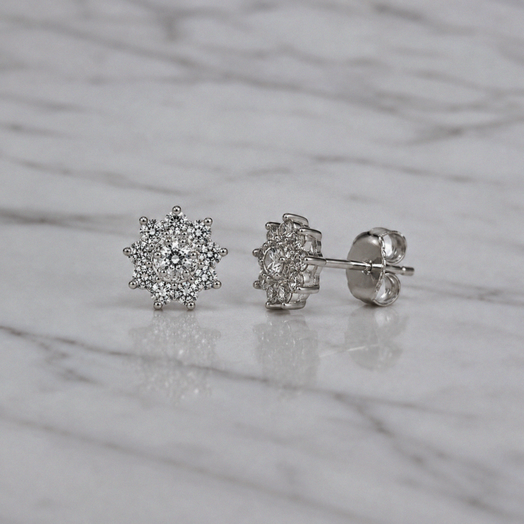 Silver Cubic Zirconia Cluster Stud Earrings